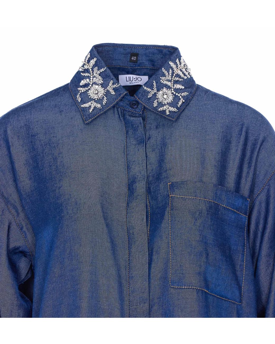 Liu Jo Blue Embellished Collar Shirt