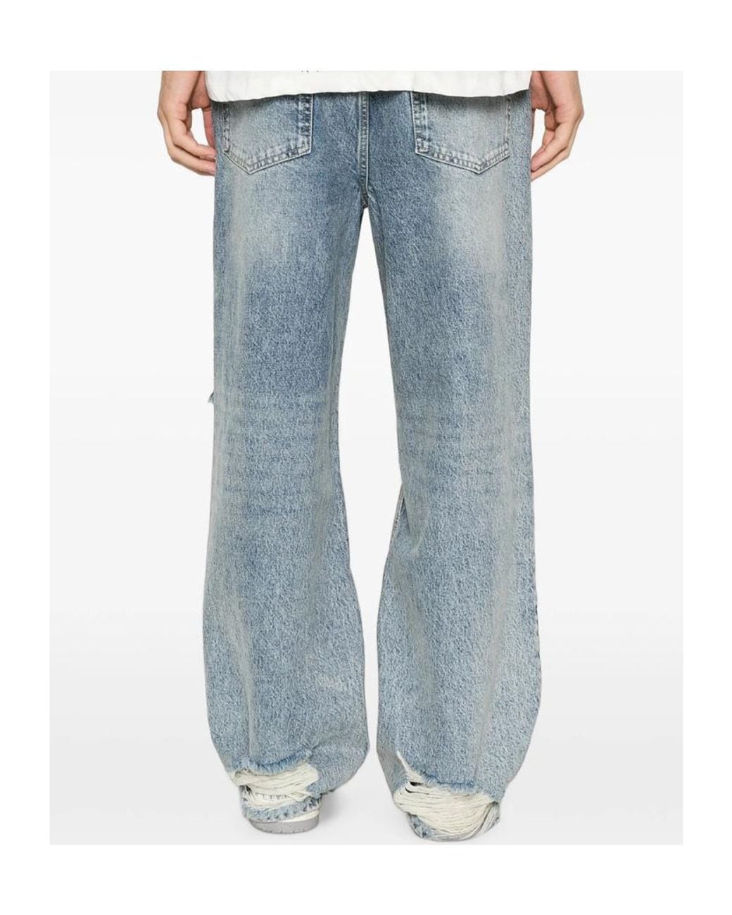 Represent Blue Vintage Distressed Wide-Leg Jeans for men