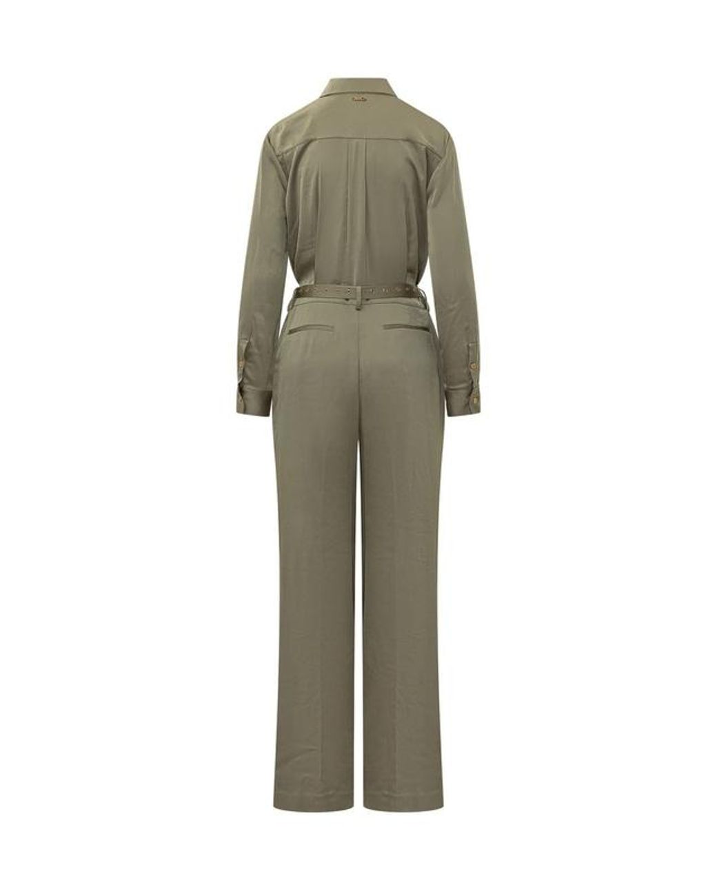 Michael Kors Green Michael Satin Belted Shirt Jumpsuit