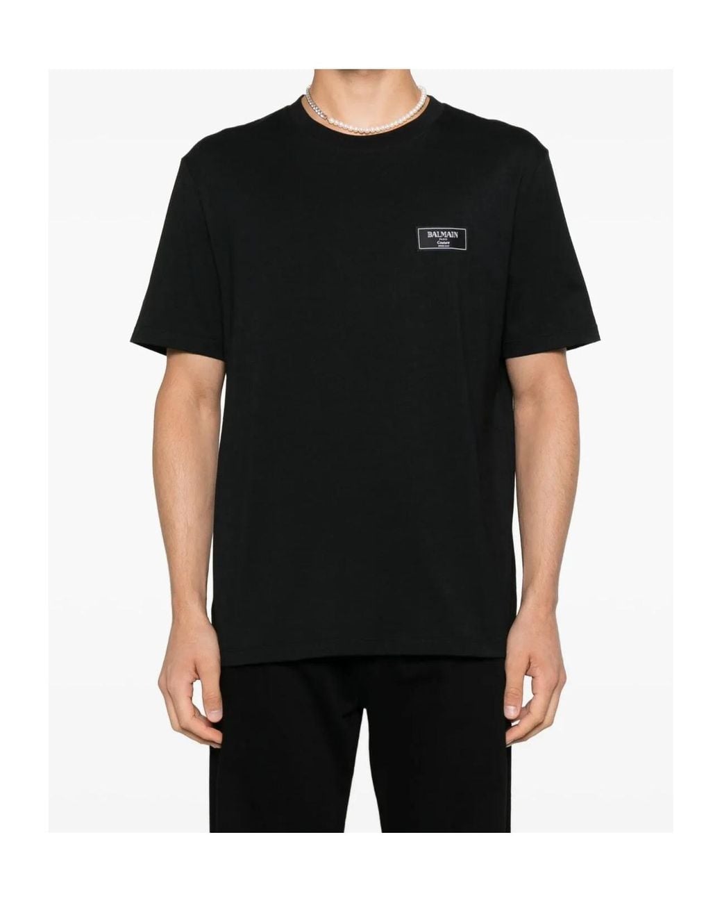 Balmain Black Logo Motif Crewneck T-Shirt for men