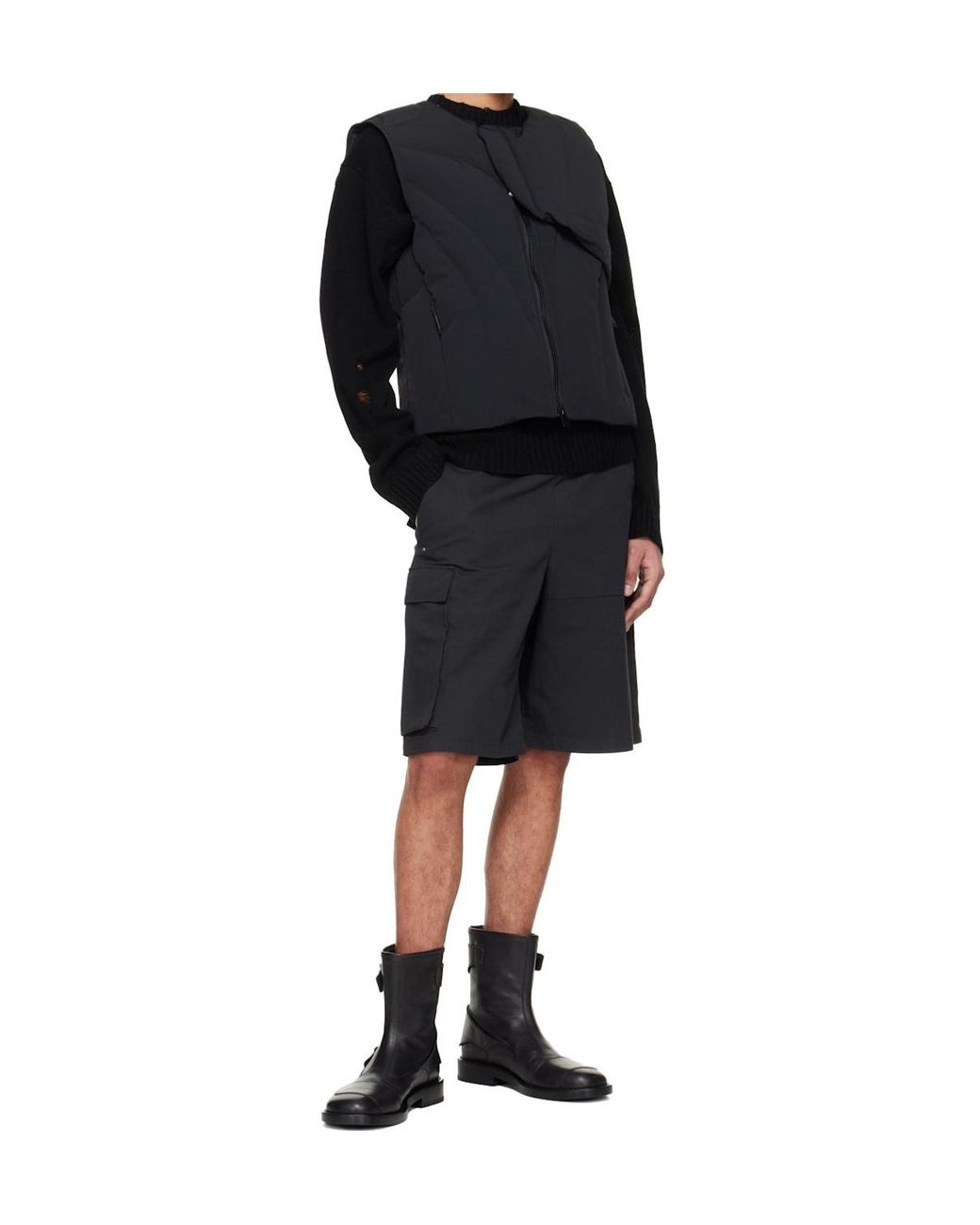 HELIOT EMIL Black Pulsar Elastic Waist Cargo Shorts for men