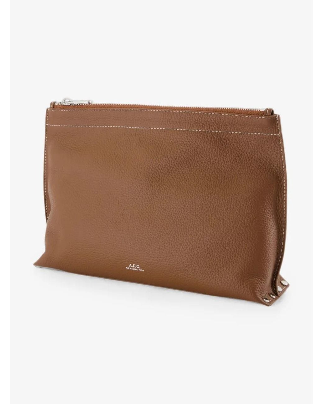 A.P.C. Brown Zip Leather Clutch Bag