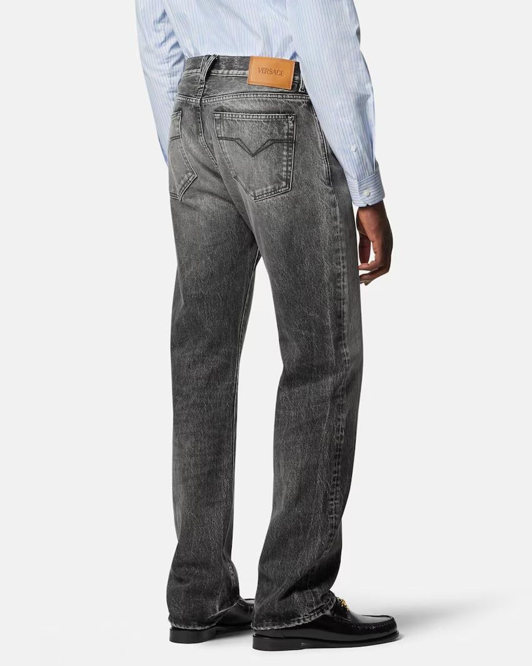 Versace Gray Logo-Patch Loose Jeans for men