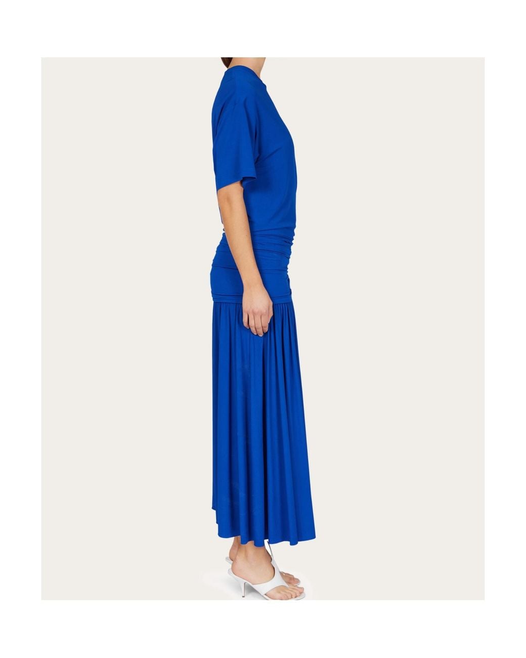 Ferragamo Blue Long T-Shirt Dress With Drape Detail