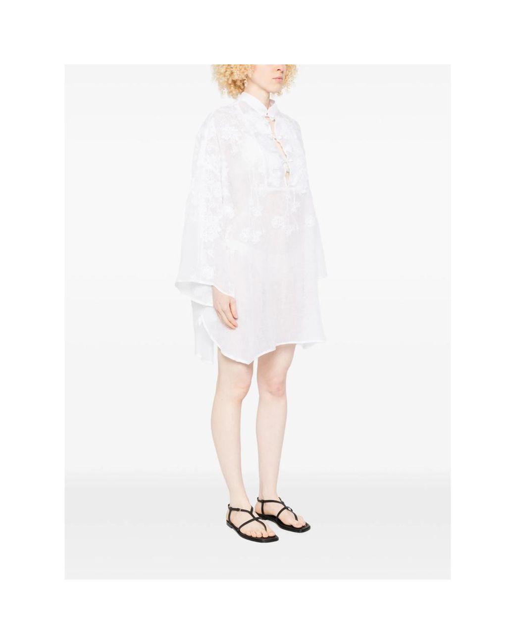 Ermanno Scervino White Embroidered Sheer Panel Top