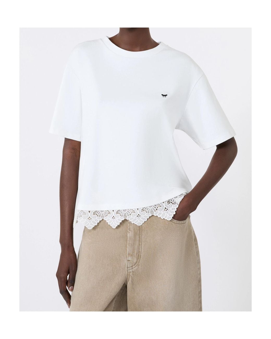 Weekend by Maxmara White Lace Trim Boxy T-Shirt