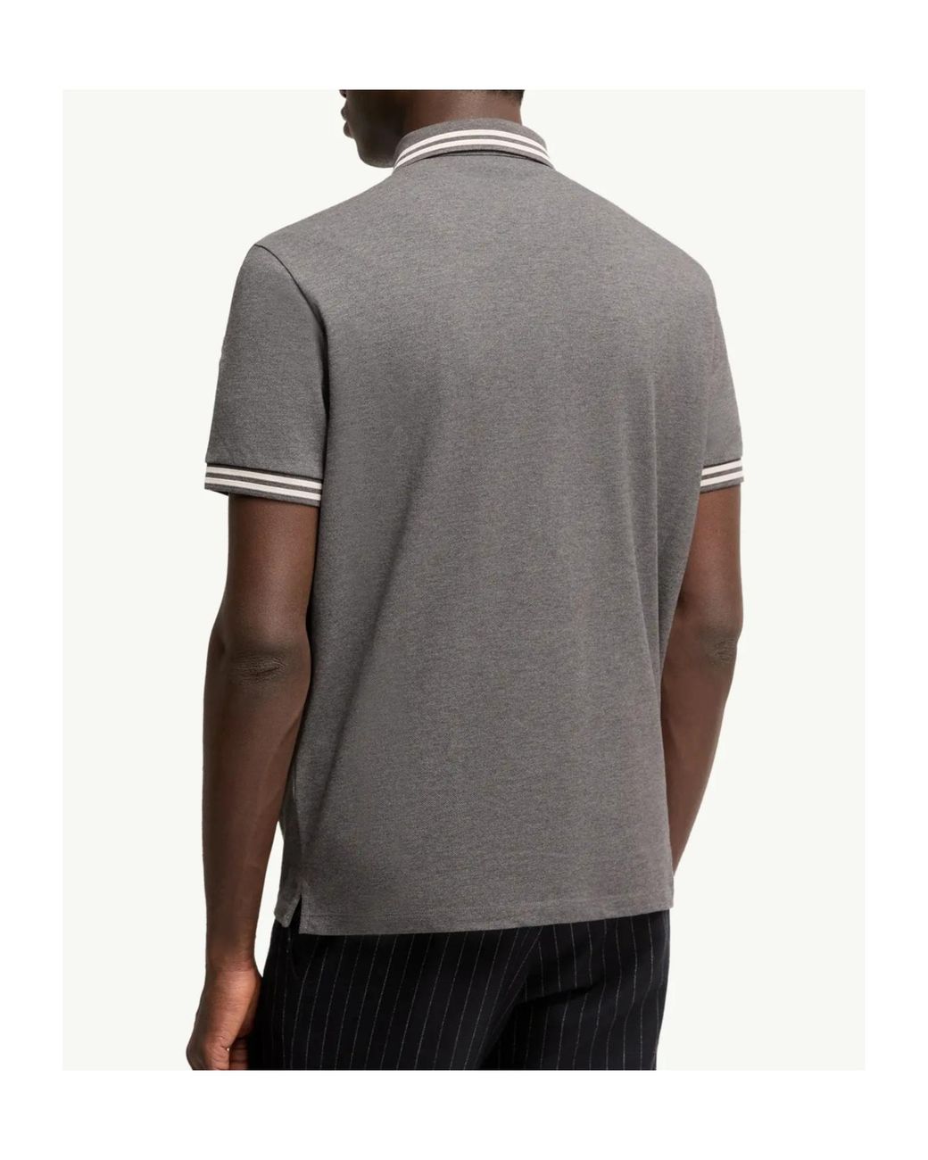 Moncler Gray Striped Trim Piqué Polo Shirt for men