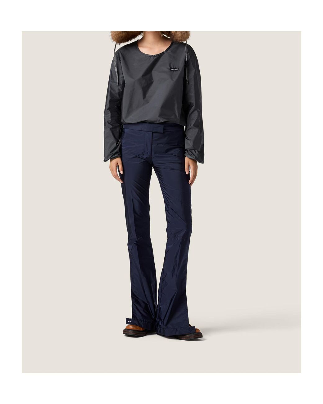 Miu Miu Gray Logo-Patch Long-Sleeve Top