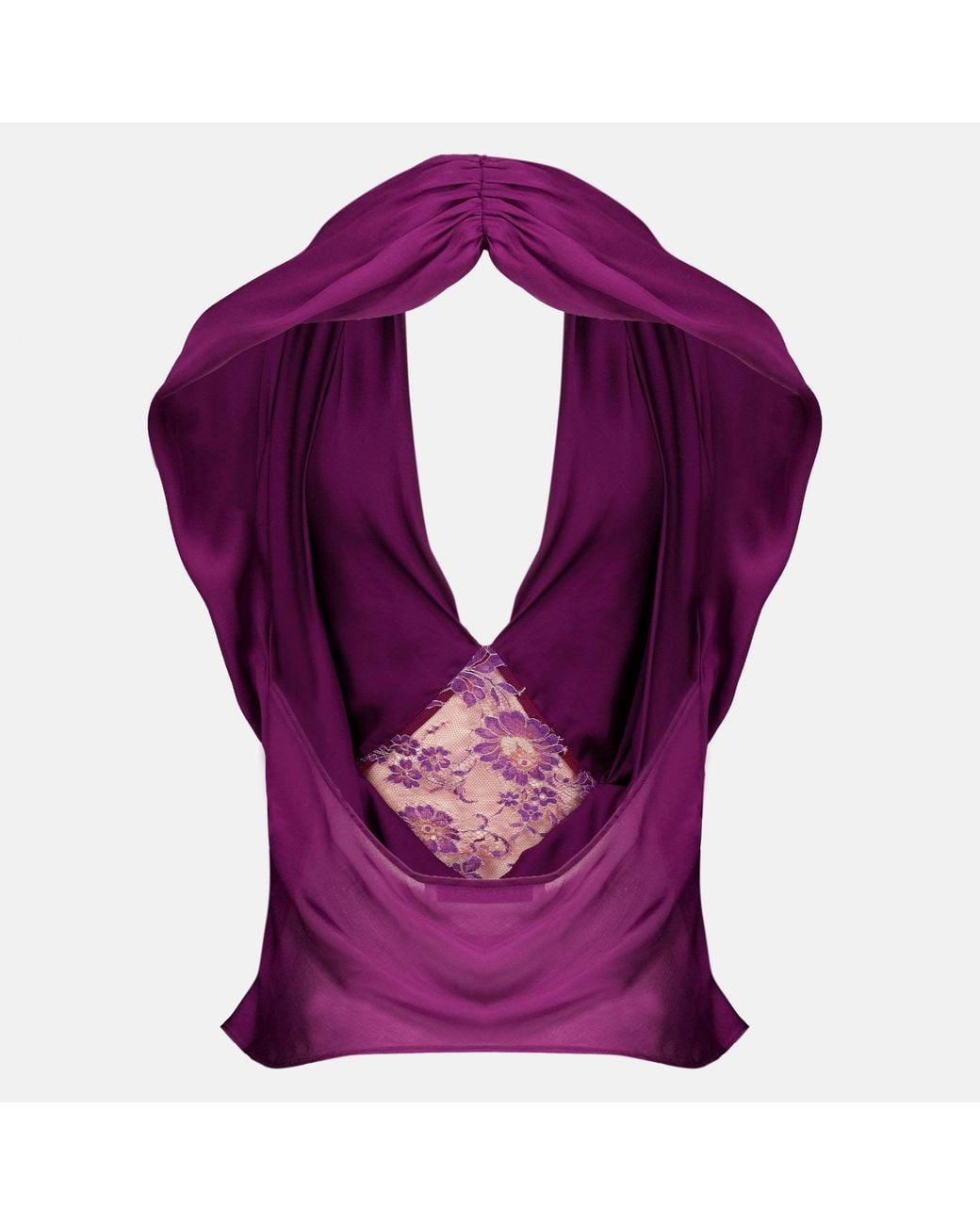 Christopher Esber Purple Cesura Cowl Lace Halter Top