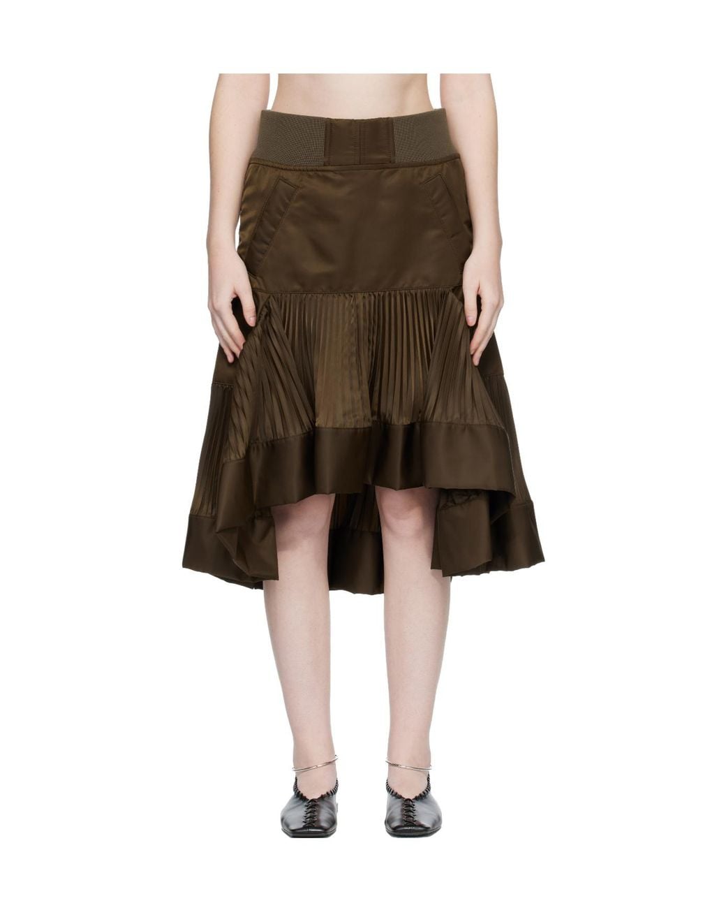 Sacai Green Pleated Midi Skirt