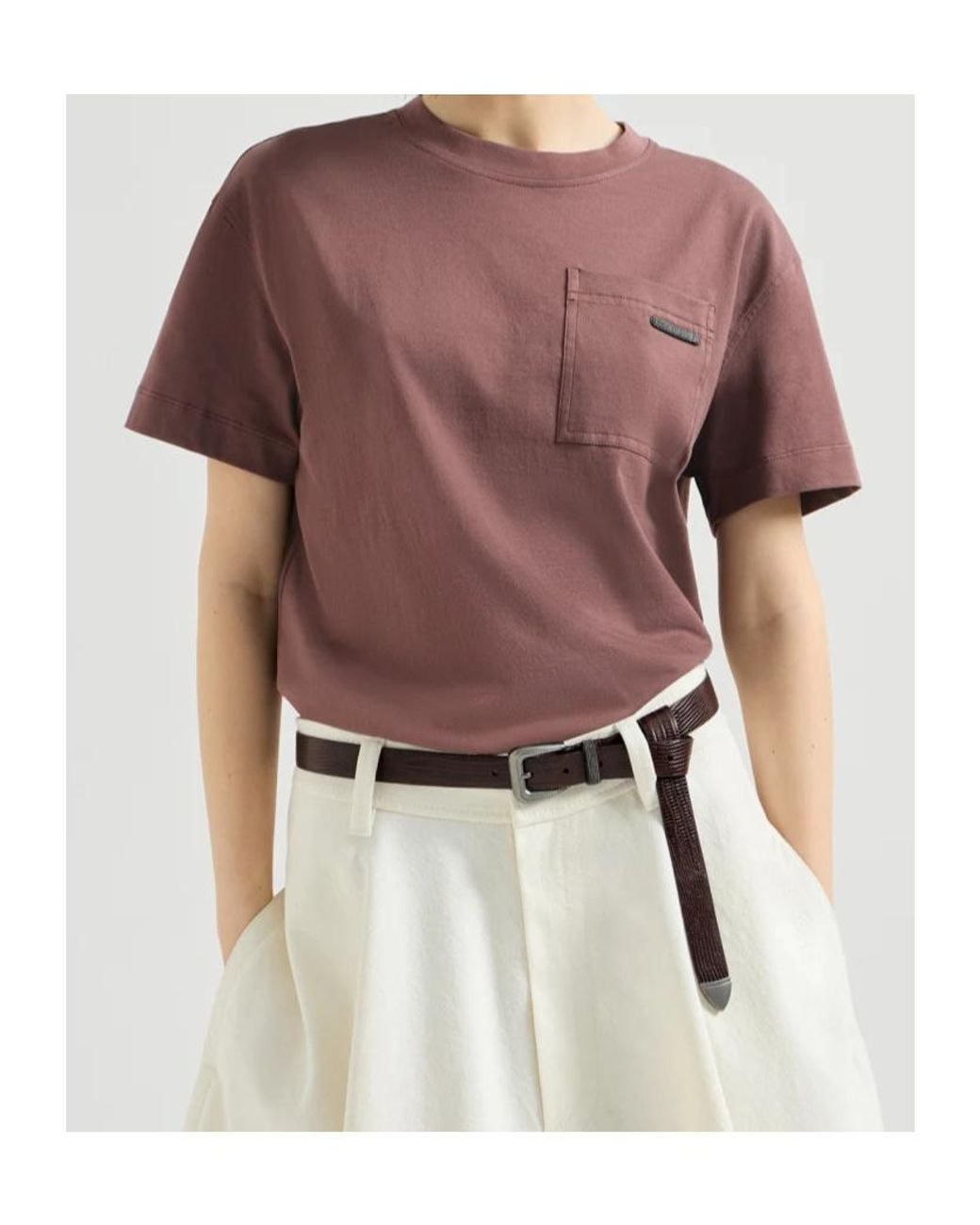 Brunello Cucinelli Purple Cotton Jersey T-Shirt With Shiny Tab
