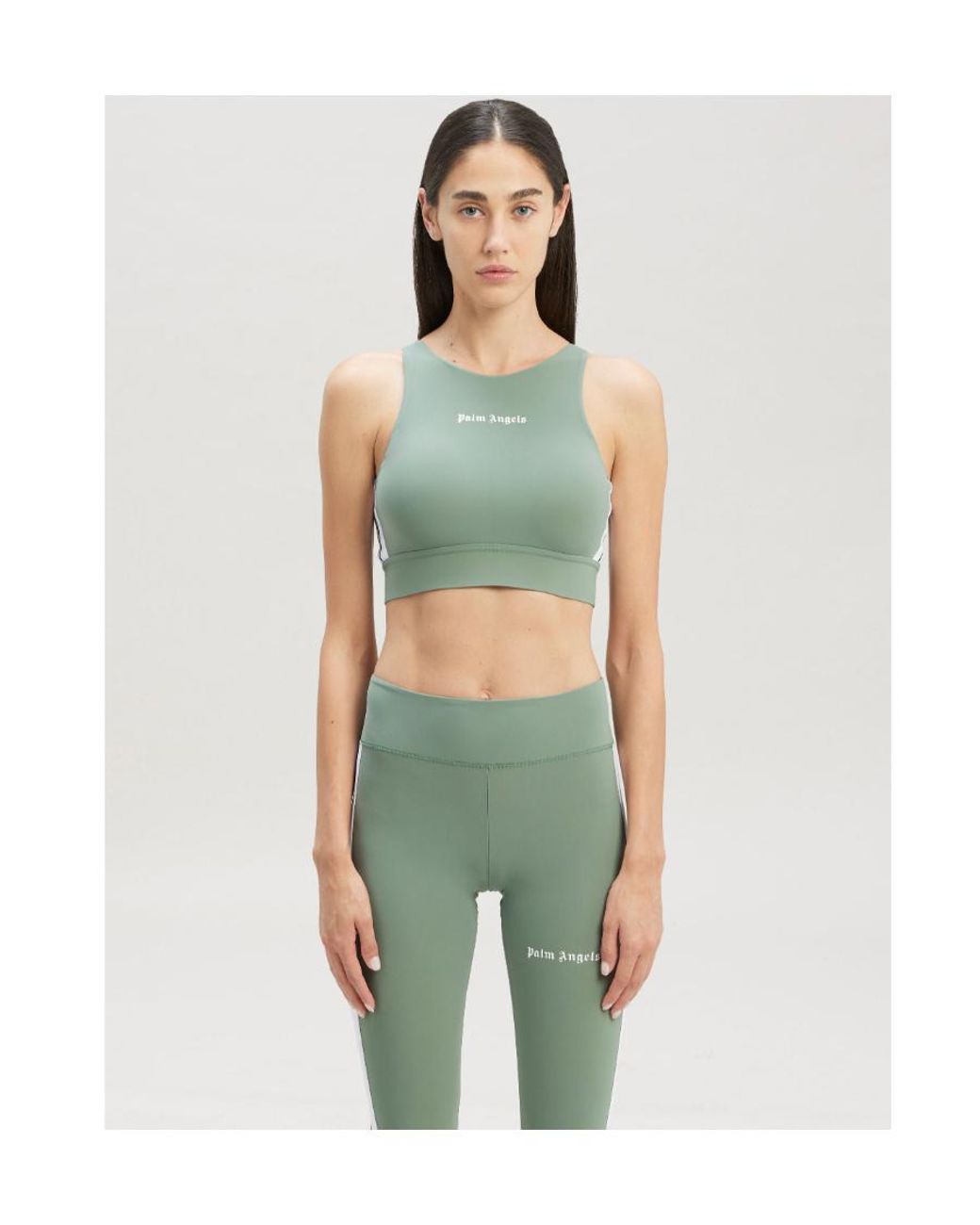 Palm Angels Green Logo-Printed Round Neck Tank Top