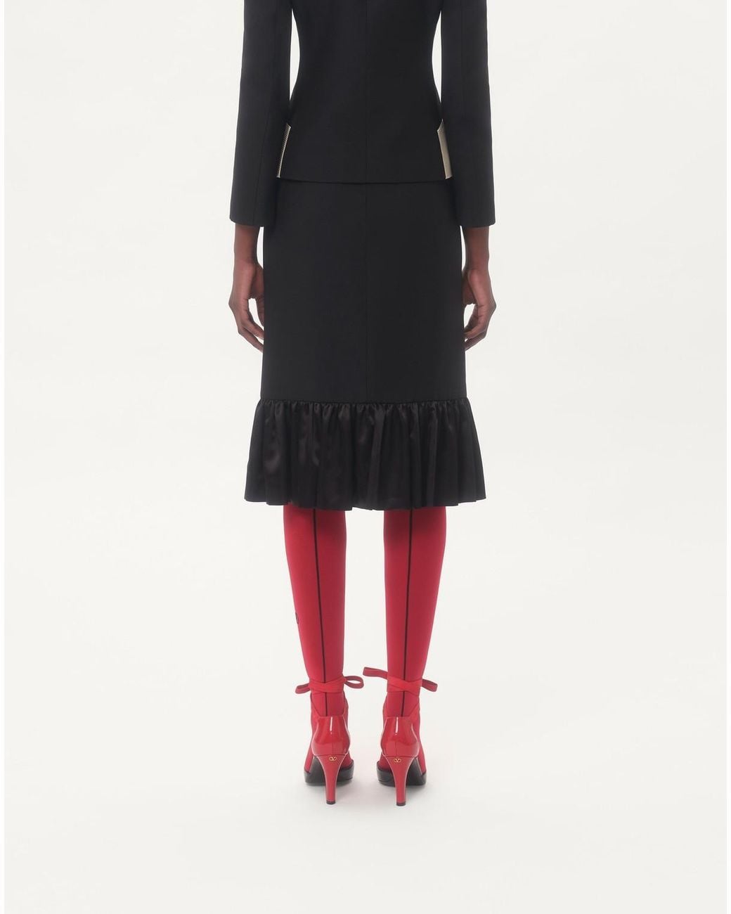 Valentino Black Bow Detailed Ruffled Hem Skirt