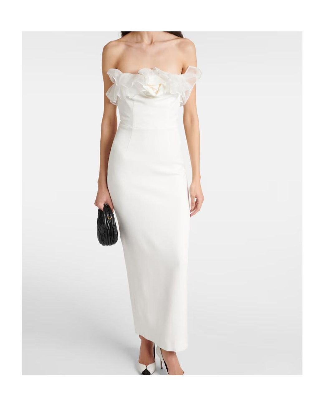 Alessandra Rich White Organza-Trimmed Crepe Bodice Dress