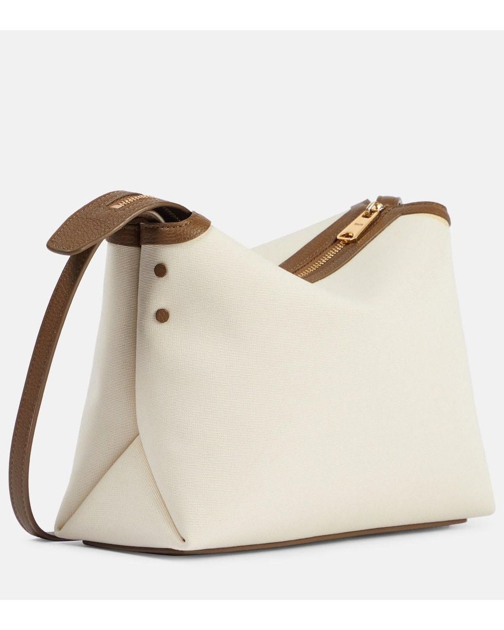 Khaite White Lina Leather-Trimmed Canvas Crossbody Bag