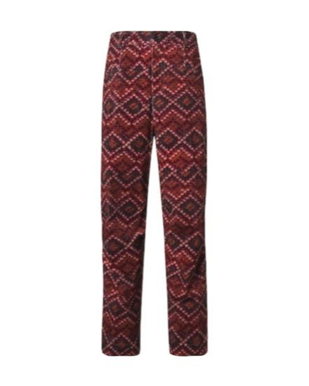 Dries Van Noten Red Printed Cotton Corduroy Straight Pants for men