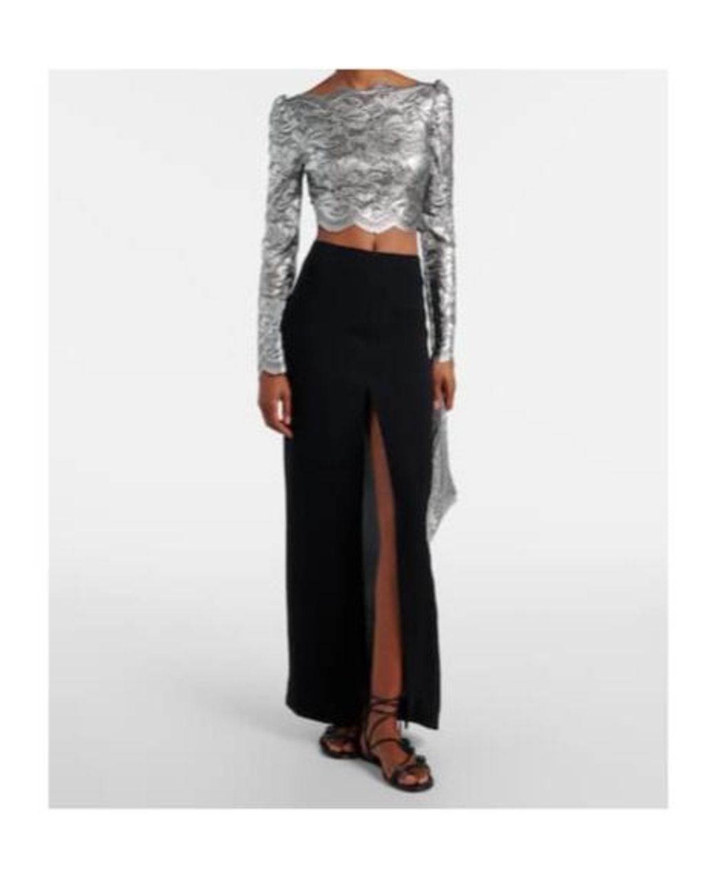 Rabanne Gray Floral Cropped Lace Top