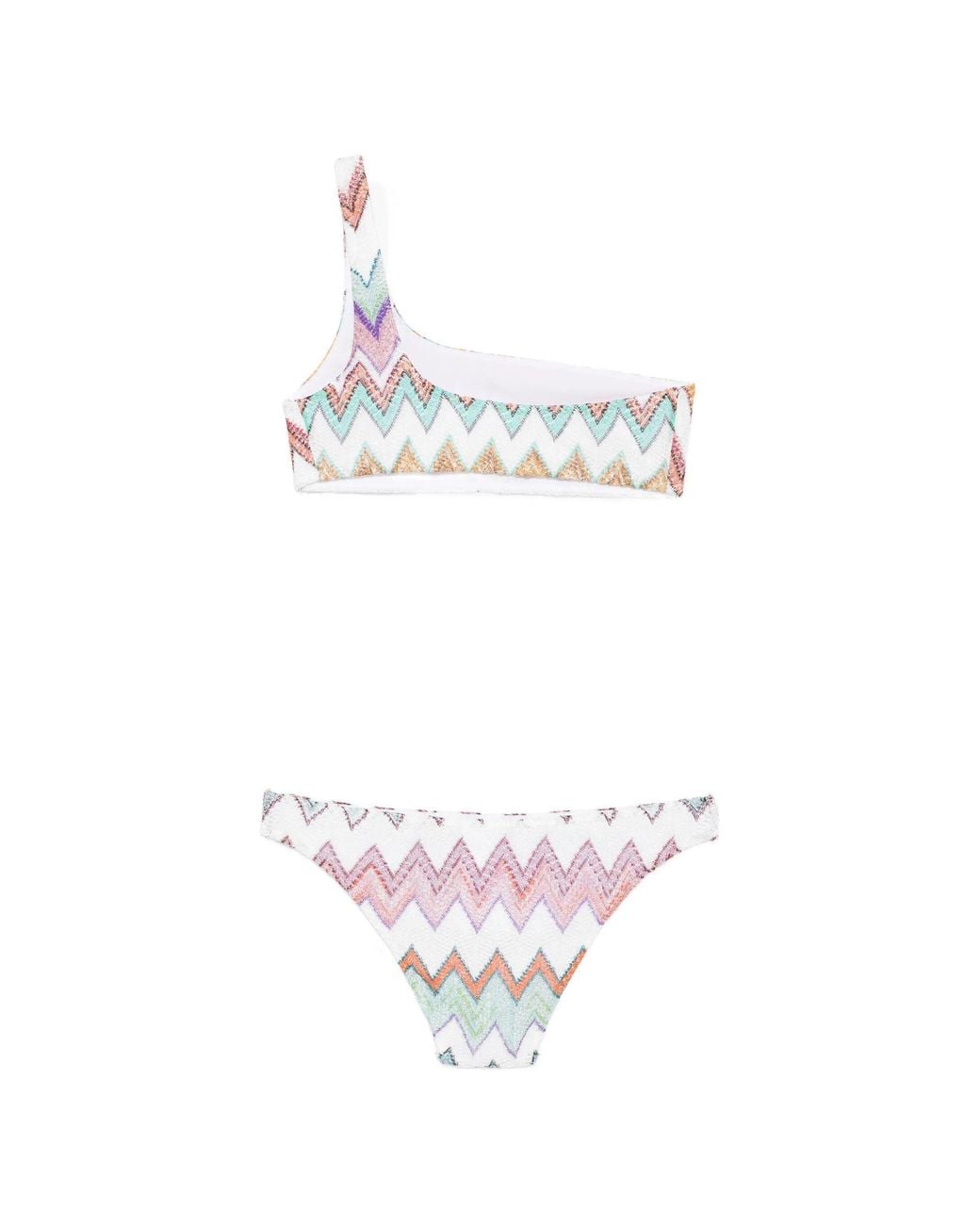 Missoni White Macro Zigzag Pattern One-Shoulder Bikini Set