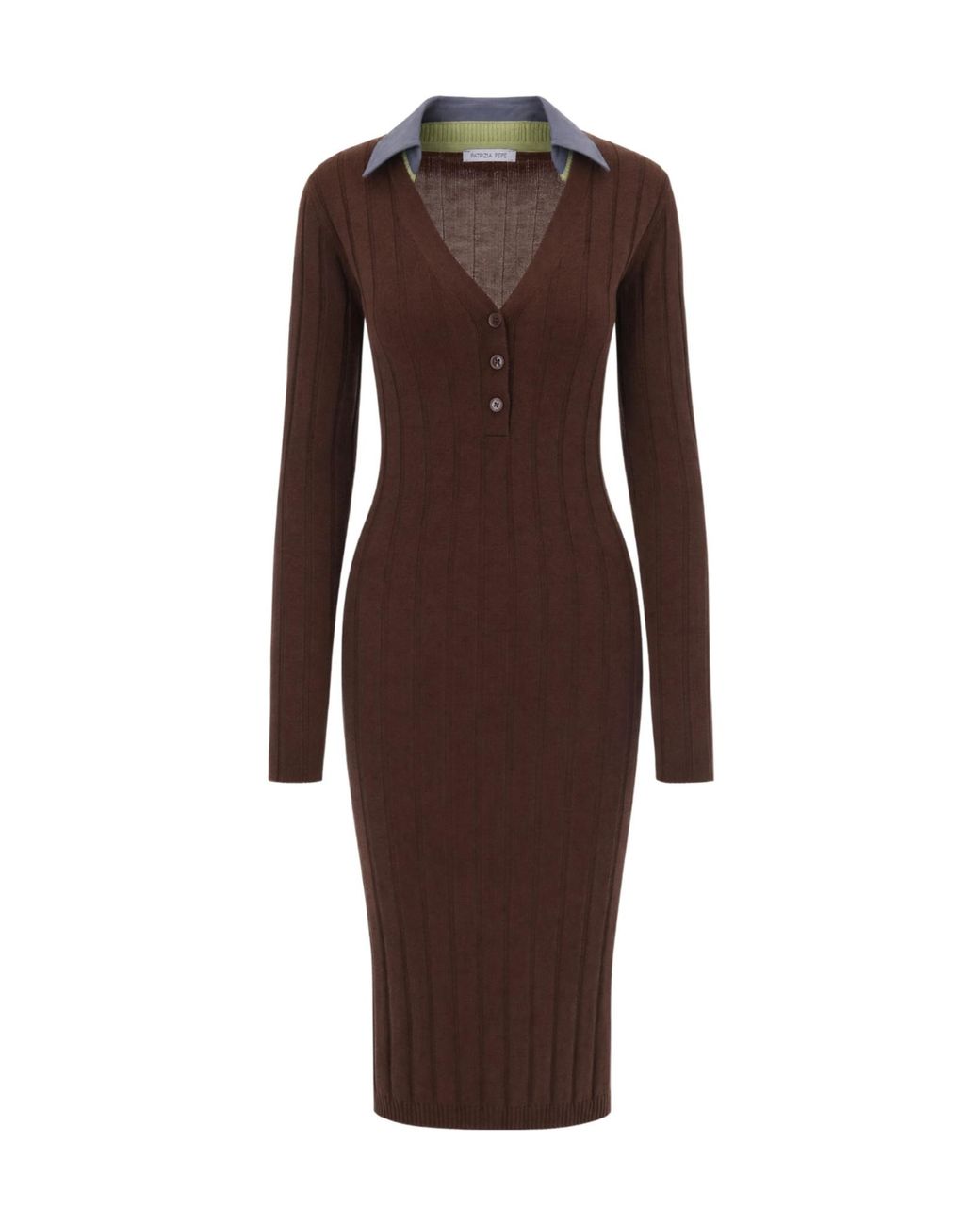 Patrizia Pepe Brown V-Neck Ribbed-Knit Dress