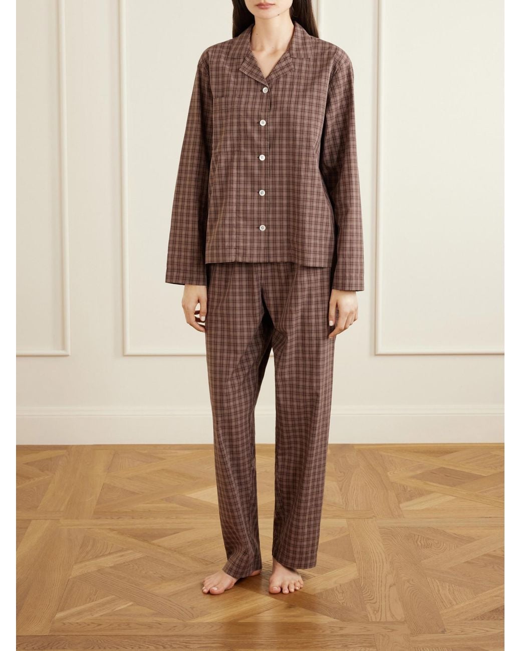 Tekla Brown Comfortable Plaid Pajama Pants