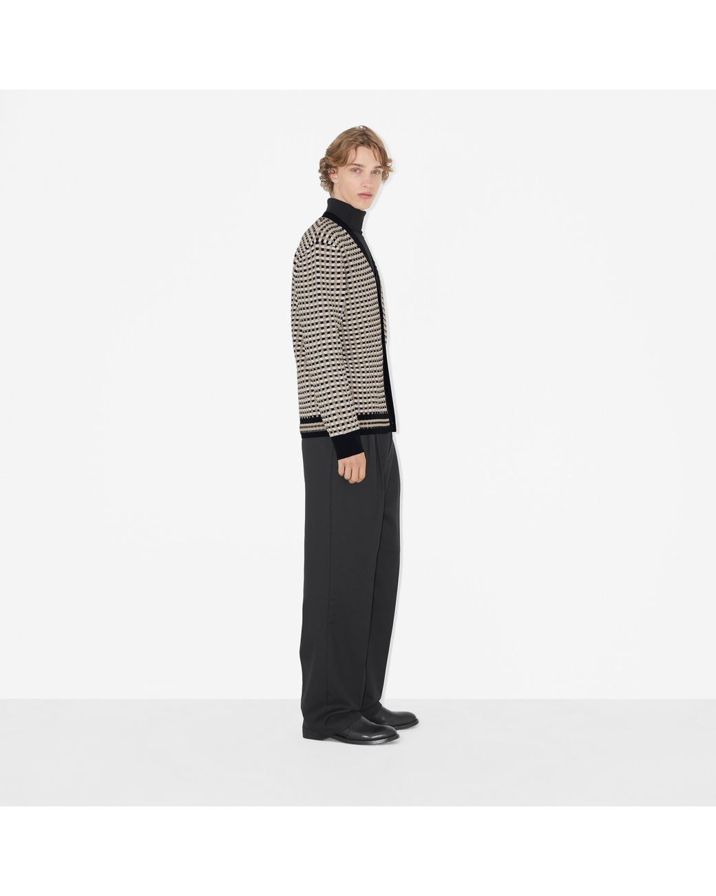 Burberry Black Check-Pattern V-Neck Cardigan for men
