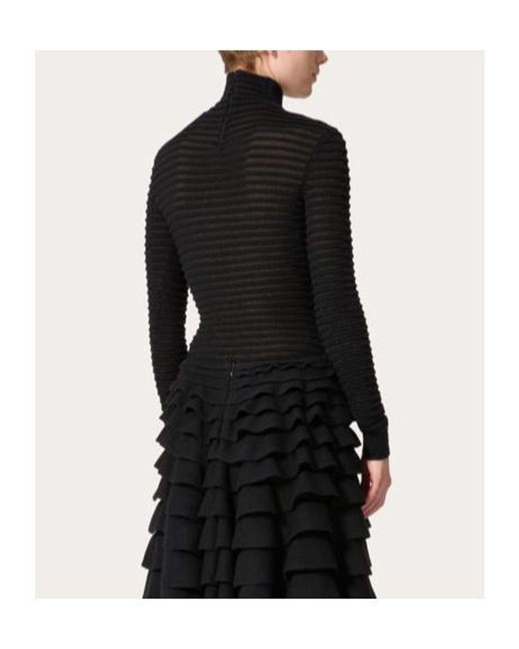 Valentino Black High Neck Long-Sleeved Ribbed Top