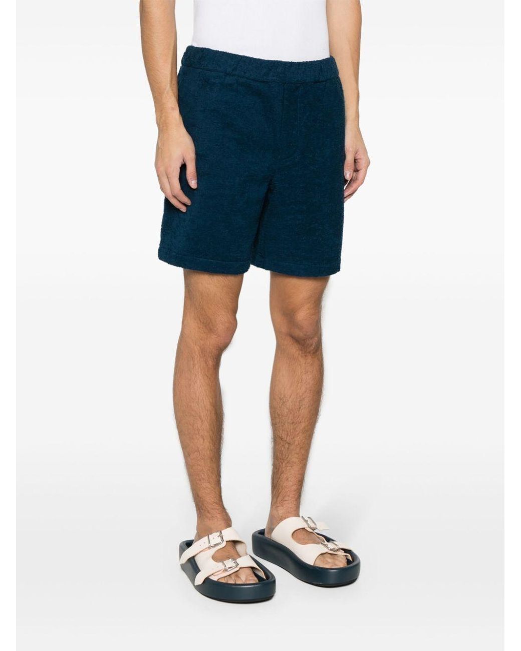 Prada Blue Logo Plaque Mid-Rise Shorts for men