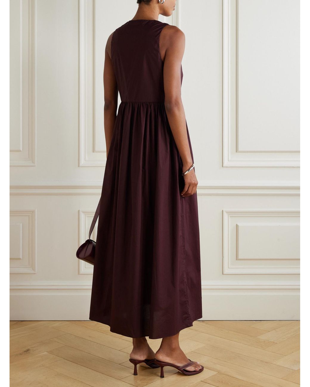 Matteau Purple Gathered Organic Cotton-Poplin Midi Dress