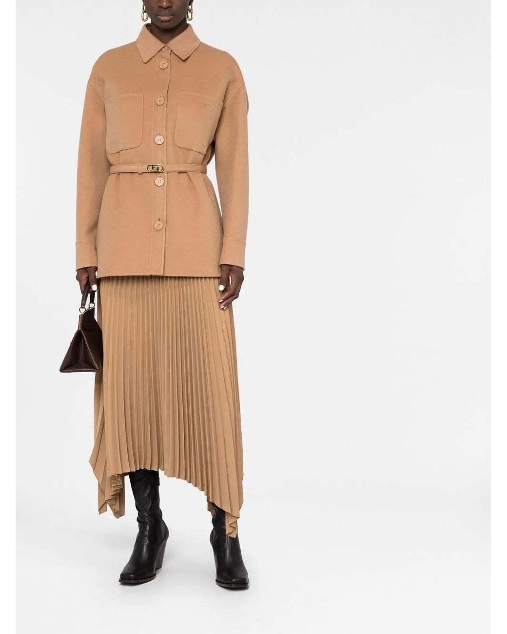Fendi Natural Logo Plaque Belted Jacket