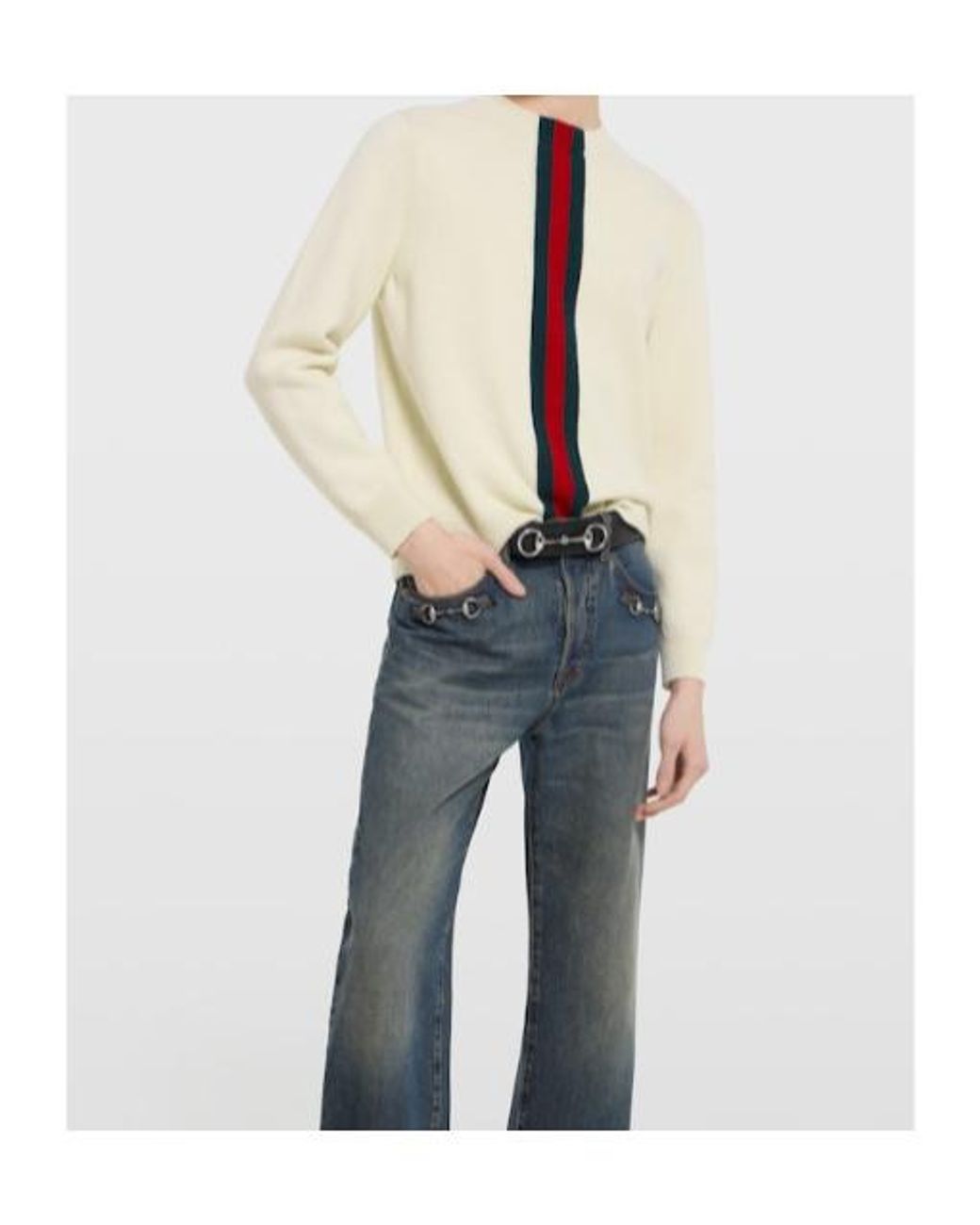 Gucci White Knit Wool Sweater With Web Intarsia for men