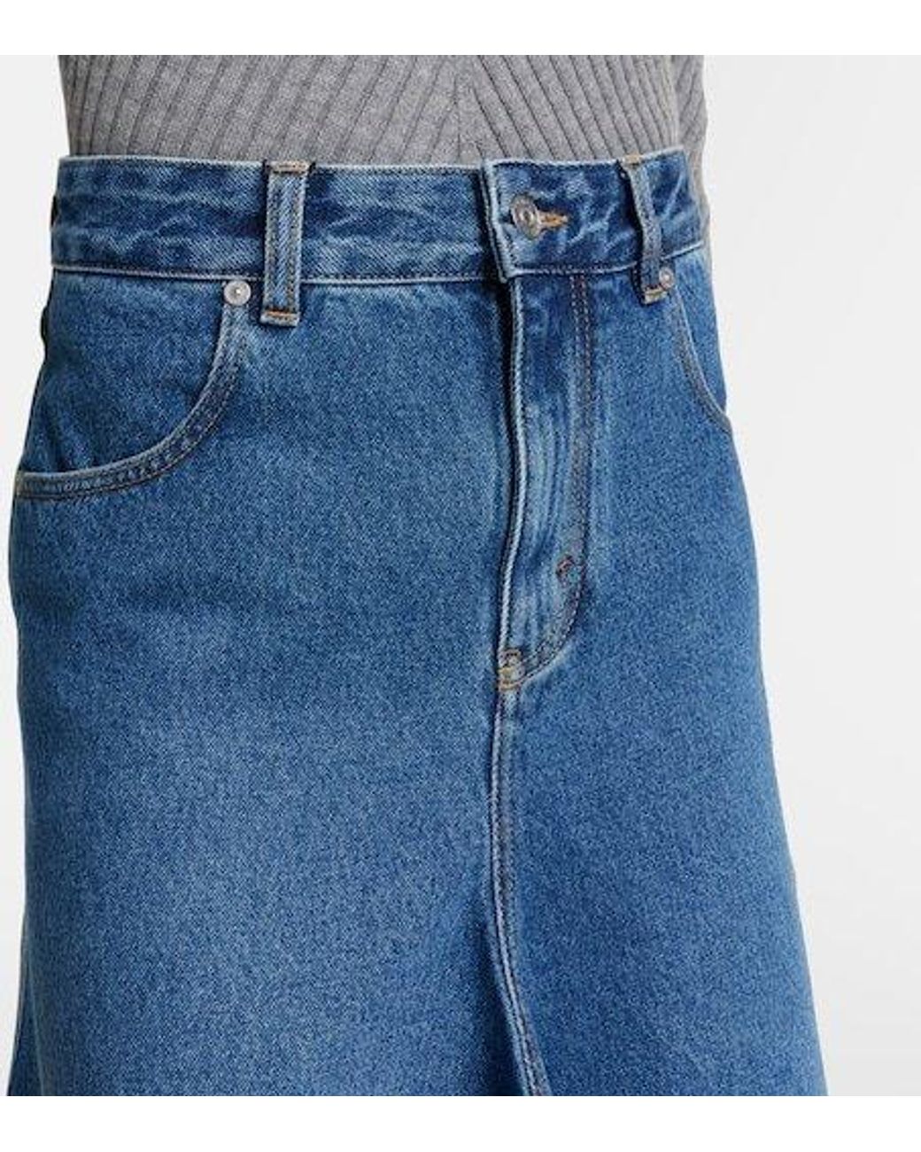 Victoria Beckham Blue Asymmetric Denim Midi Skirt