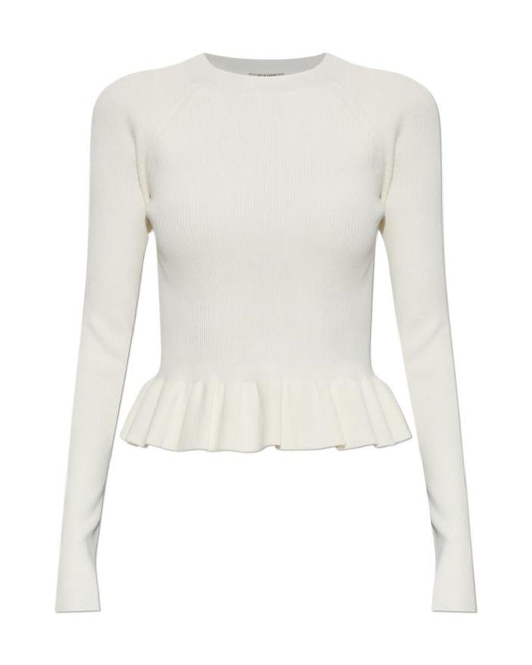 AllSaints White Ruffled Ribbed-Knit Sweater