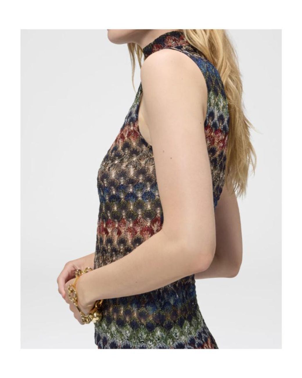 Missoni Black Sleeveless Viscose Lamé Top With Lace Motif