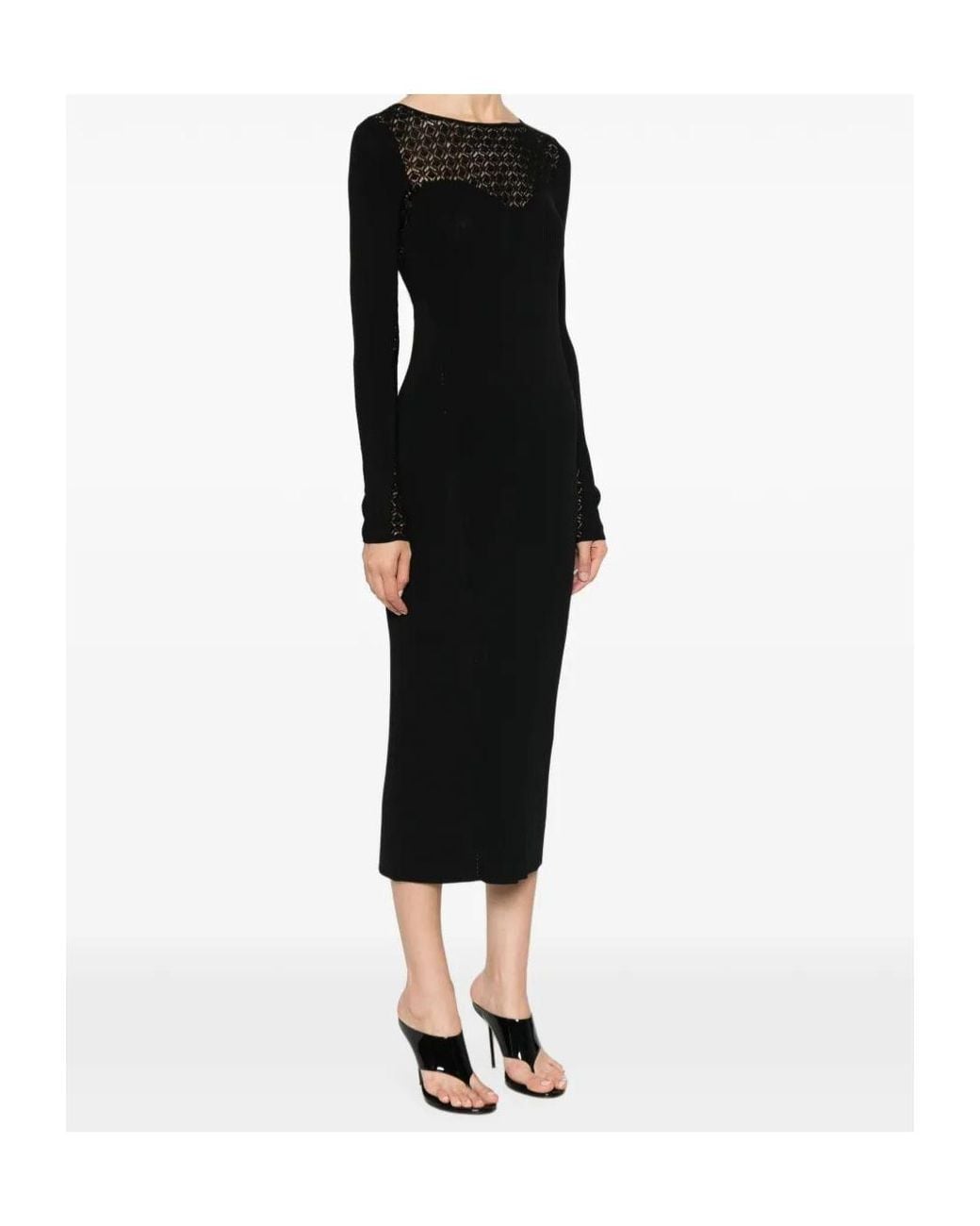 Patrizia Pepe Black Lace Panel Midi Dress