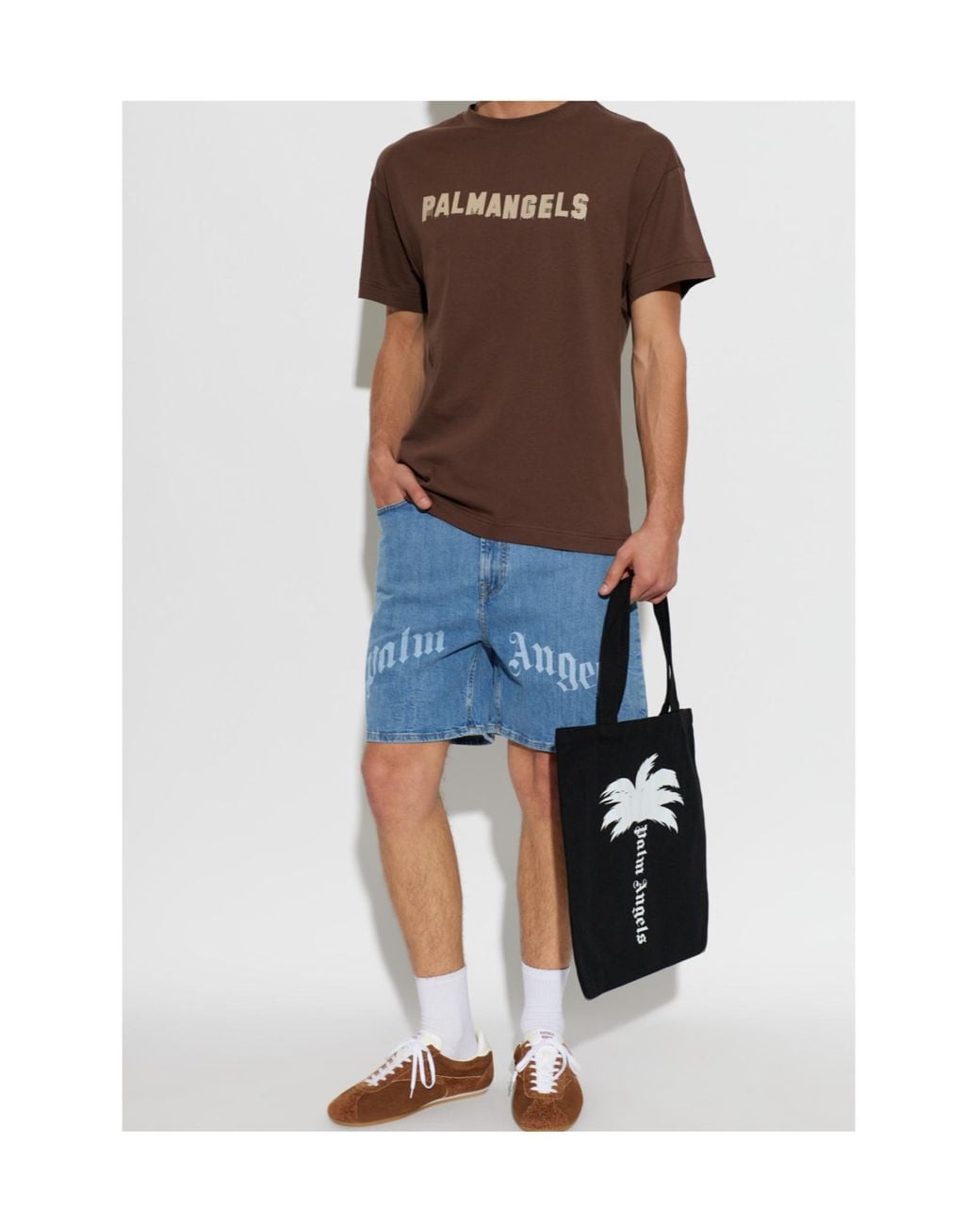 Palm Angels Brown Logo Print T-Shirt for men