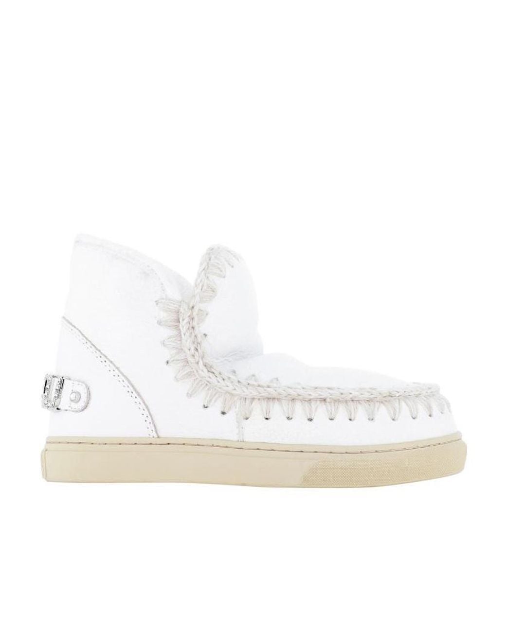 Mou White Stitched Ankle Boots