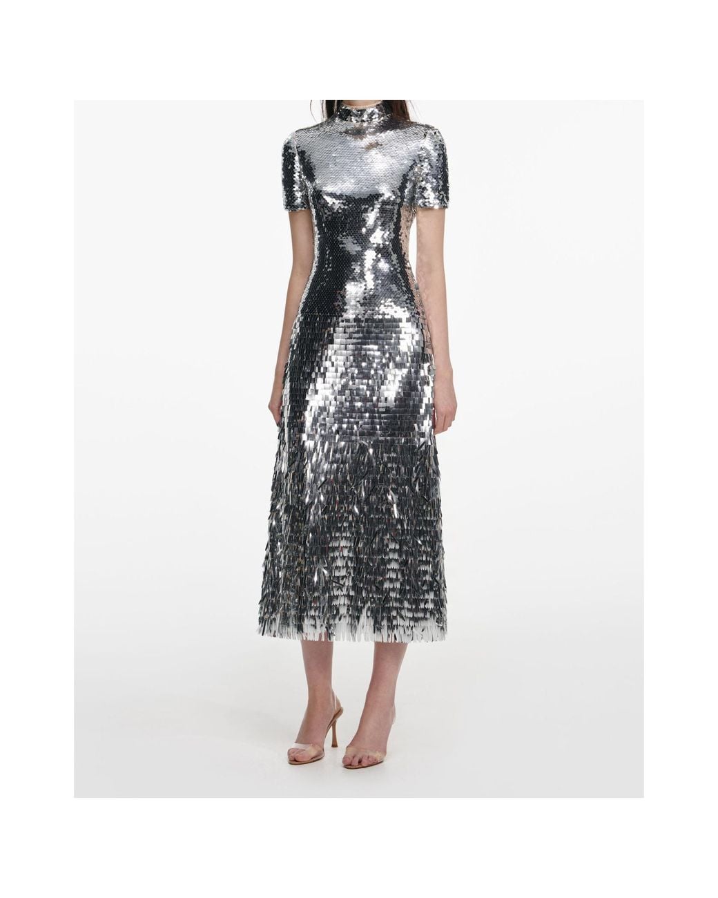 Self-Portrait White Sequin Midi Dress