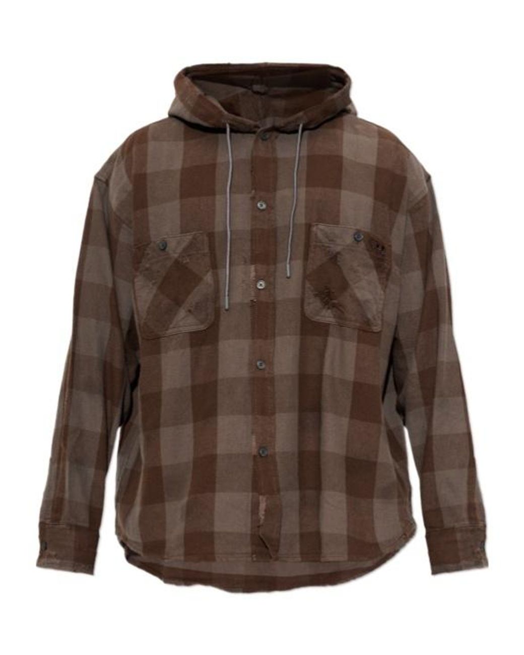 DIESEL Brown Distressed Hooded Shirt for men