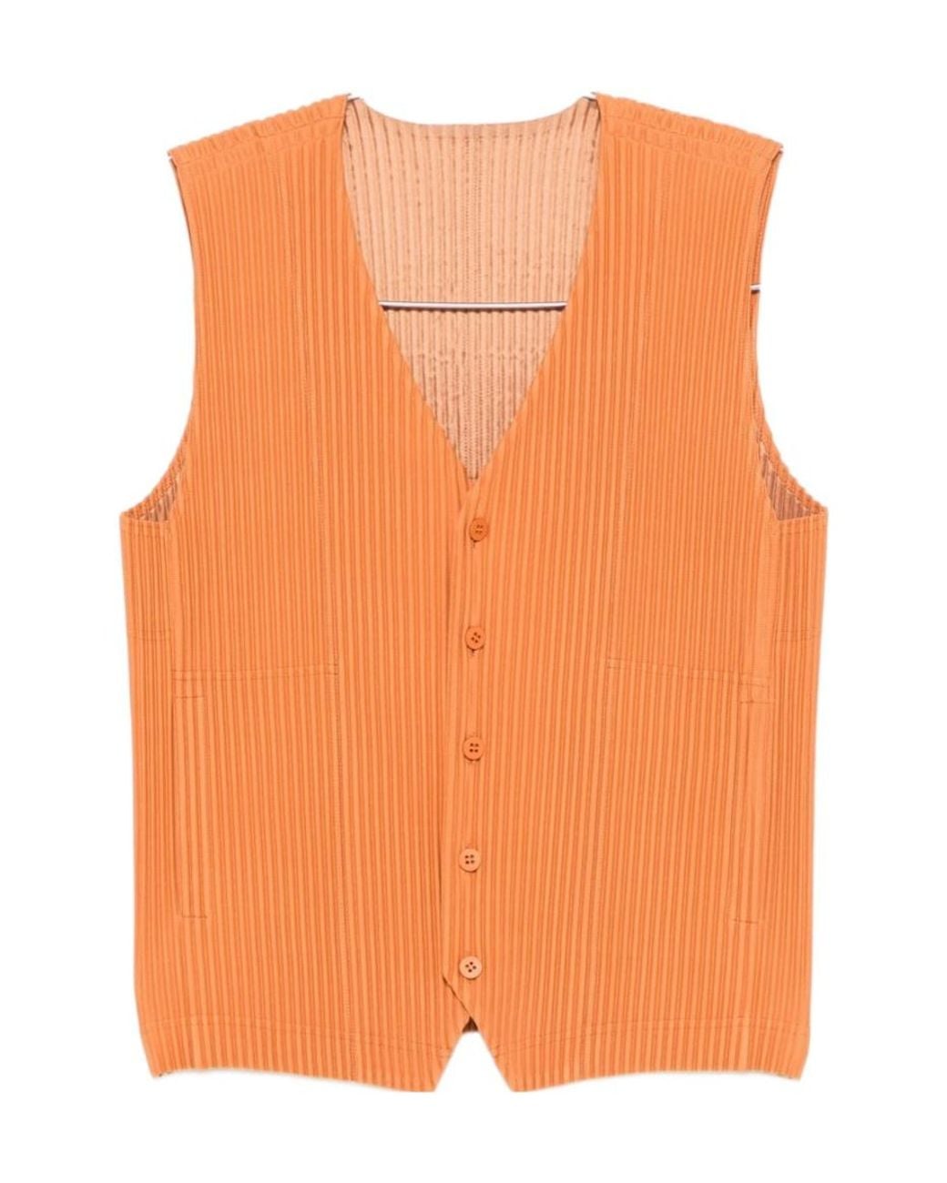 Homme Plissé Issey Miyake Orange Plissé-Effect V-Neck Sweater for men