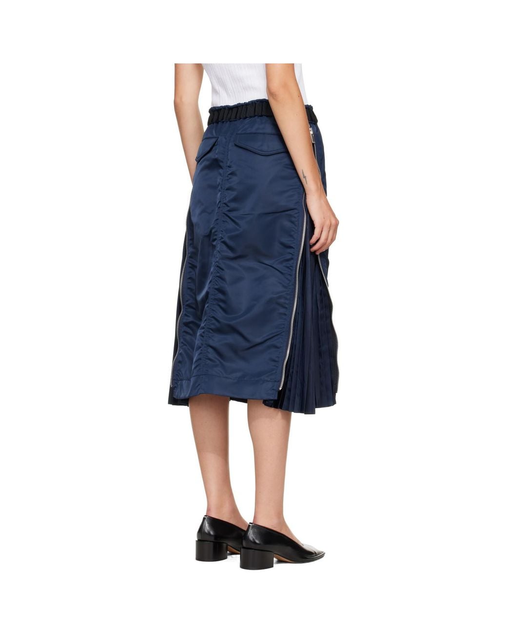 Sacai Blue Pleated Midi Skirt