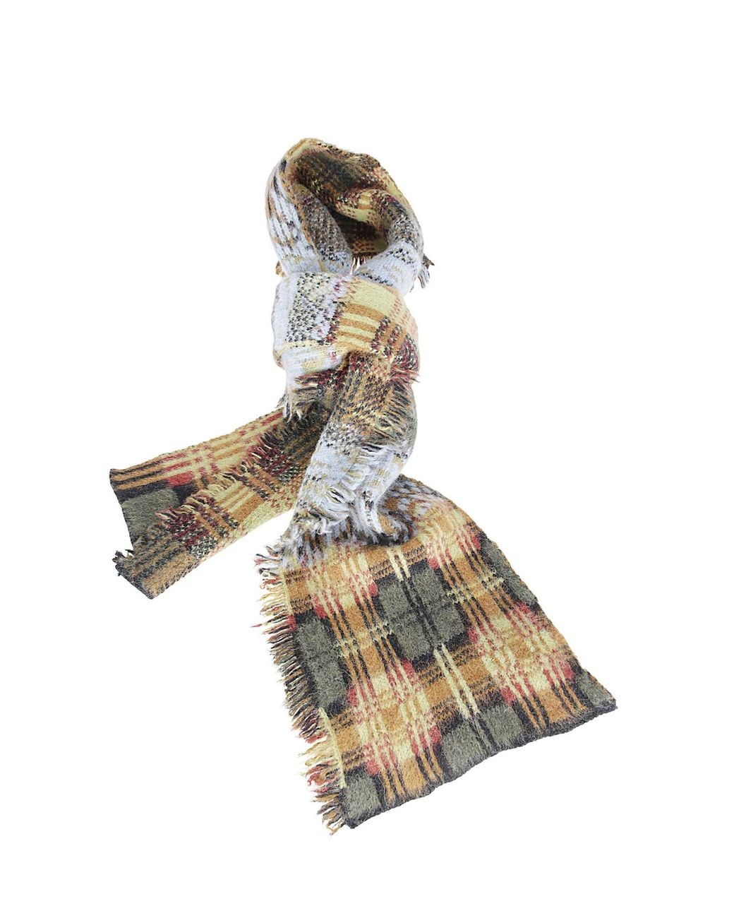 Dries Van Noten White Teepee Plaid Fringe Scarf