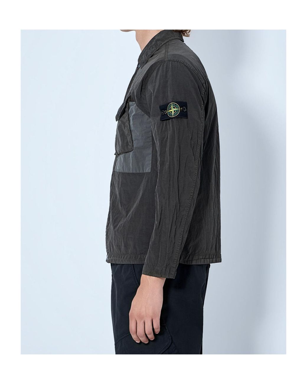 Stone Island Black Logo Patch Buttoned Shirt for men