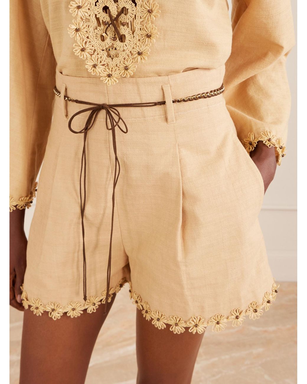 Zimmermann Natural Mahon Flower Pleated Shorts