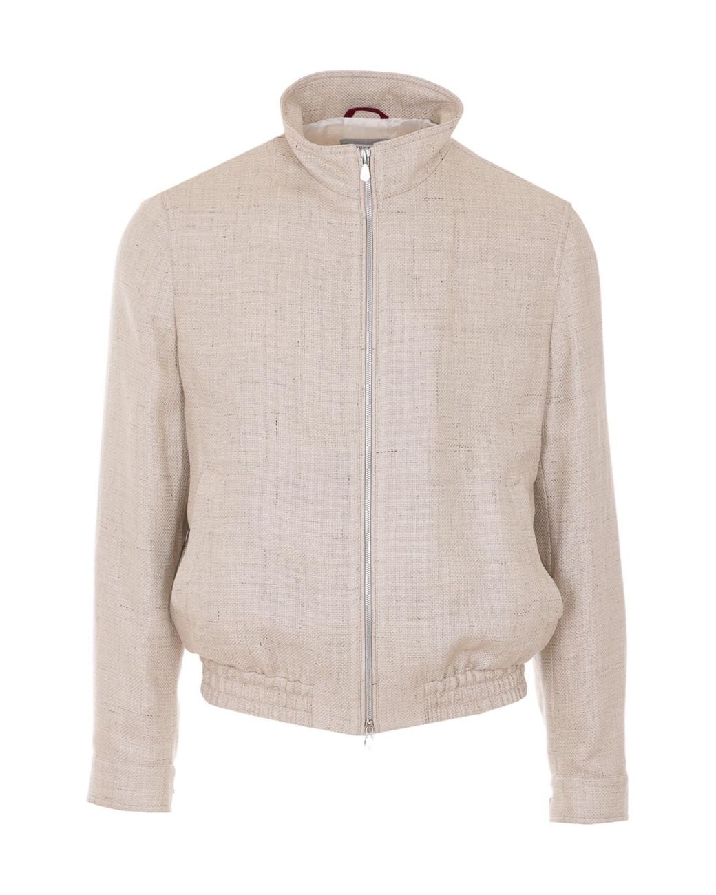 Brunello Cucinelli White Stand Collar Hopsack Outerwear Jacket for men