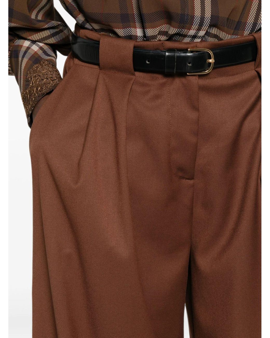 ERMANNO FIRENZE Brown Pleated Wide-Leg Casual Trousers