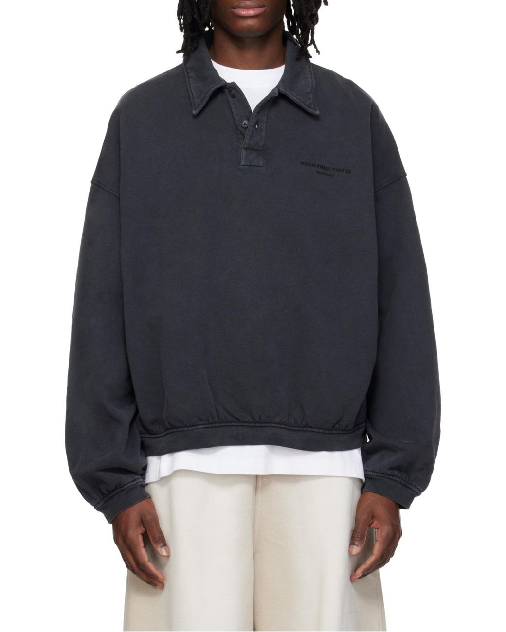 Alexander Wang Black Button Detailed Long-Sleeved Polo Shirt for men