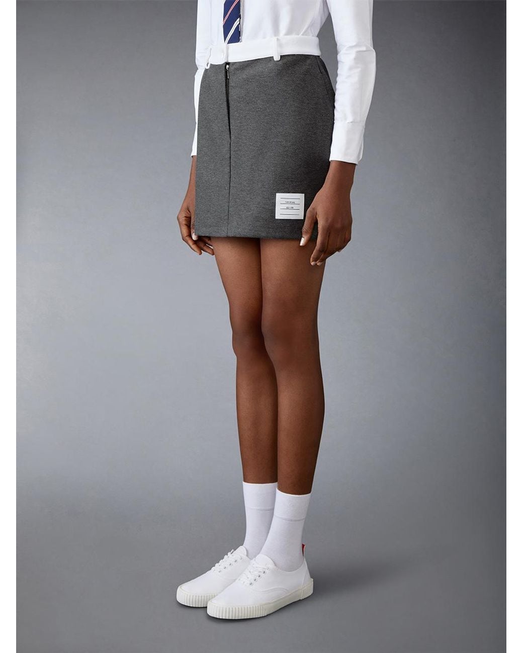 Thom Browne Gray Logo-Patch Mini Skirt