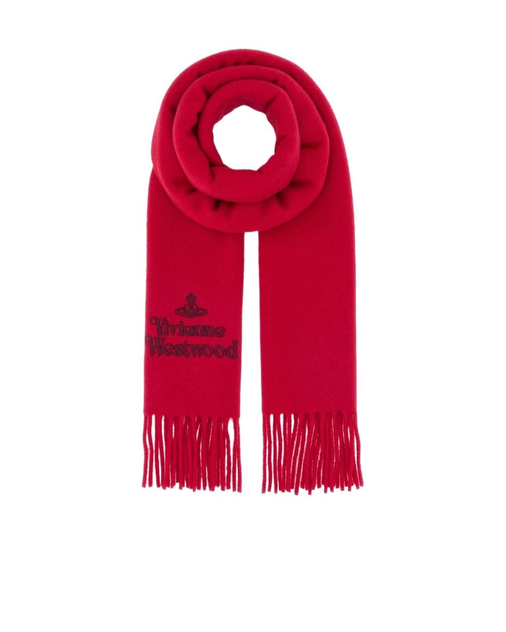 Vivienne Westwood Logo Embroidered Fringed Scarf