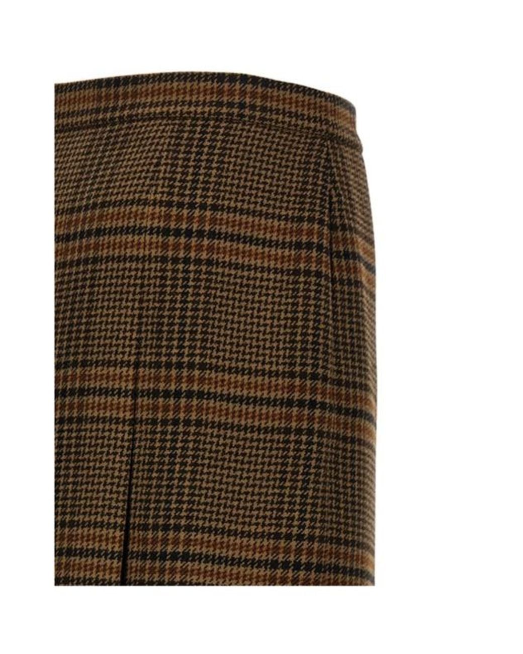Saint Laurent Green Pleated Houndstooth Skirt