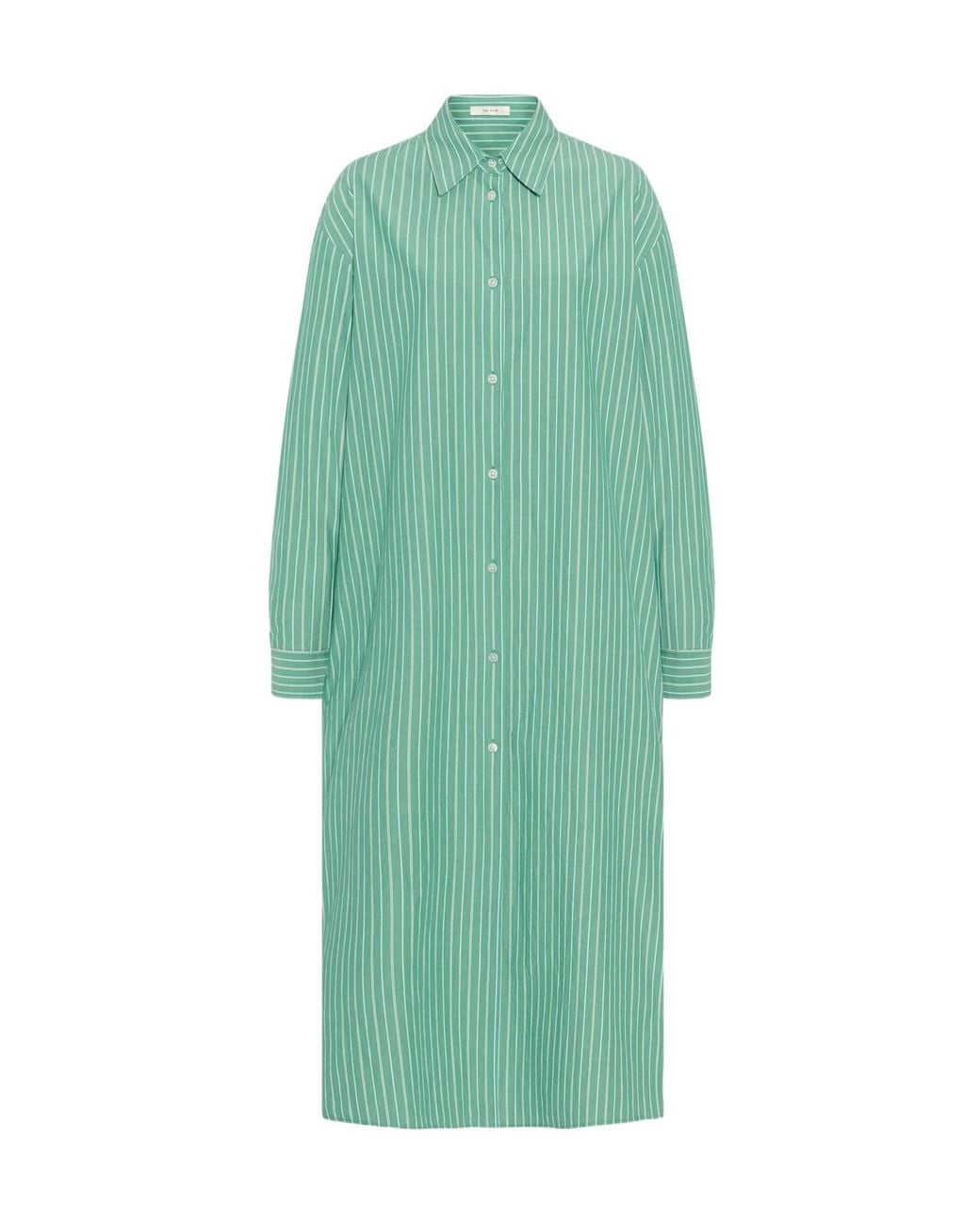 The Row Green Striped Shirt Dress